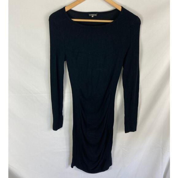Express Long Sleeve Black Ruched Bodycon Dress Size XS - Picture 1 of 4